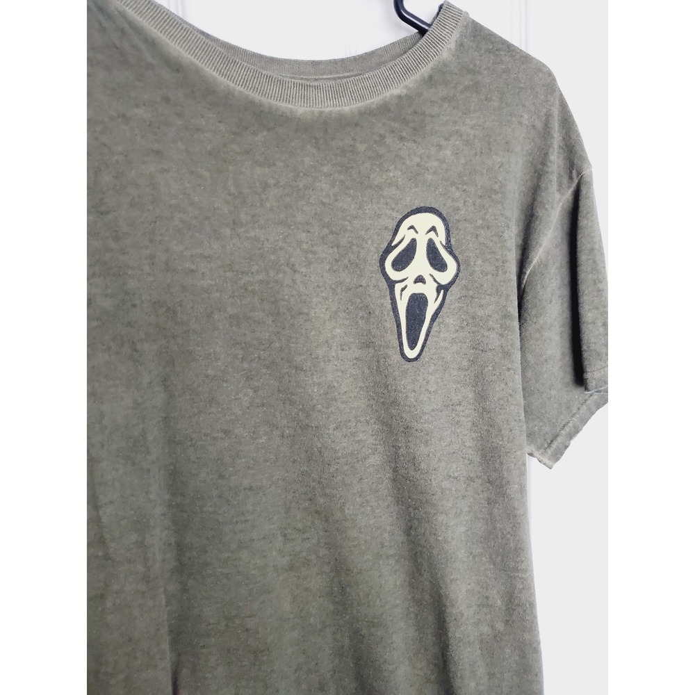 Ghost Face T-Shirt Olive Green Acid Wash Scream Horror Movie Graphic Tee Medium
